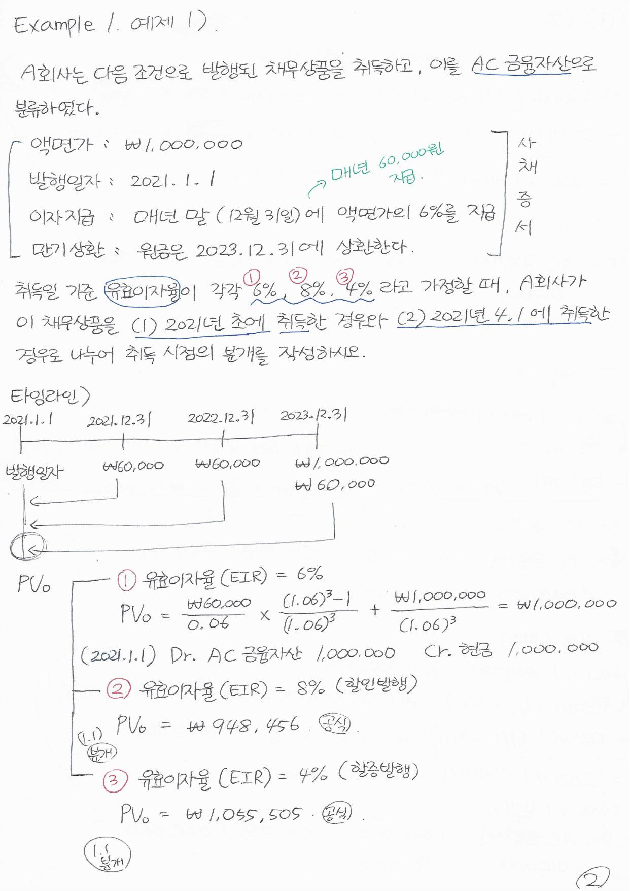 02 · Present value and effective interest (full page, in Korean)