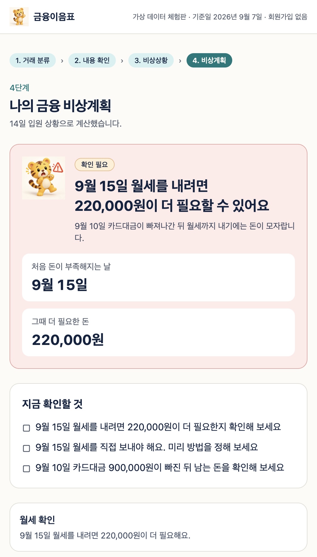 05 · Shortfall date and amount needed (full page, in Korean)