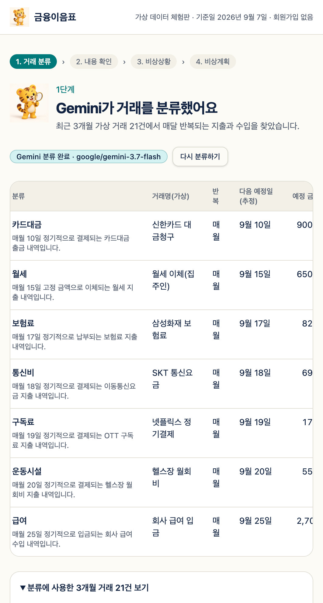 02 · AI transaction classification (full page, in Korean)